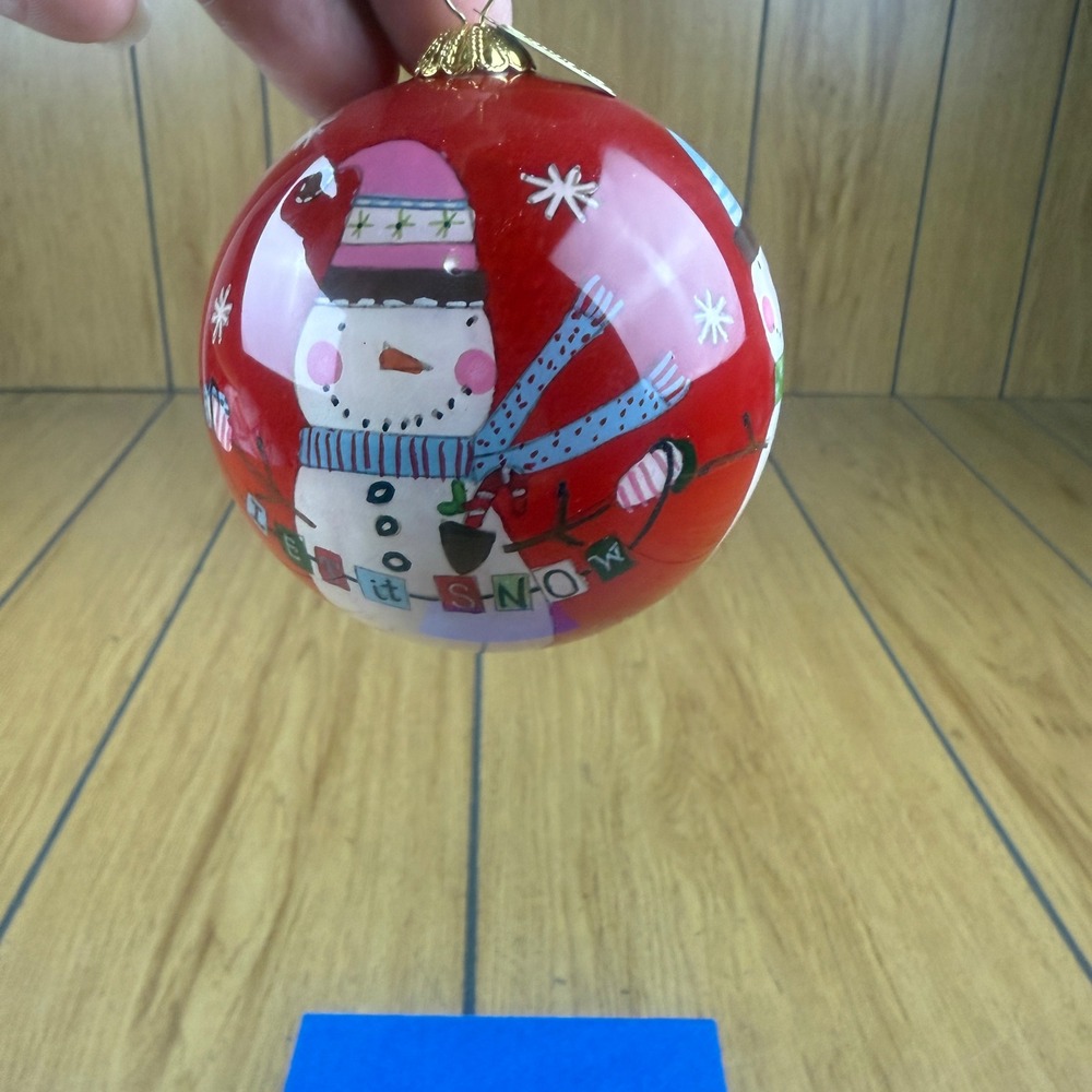 Pier 1 Imports Let It Snow Snowman 2017‎ Hand Painted Glass Christmas Ornament